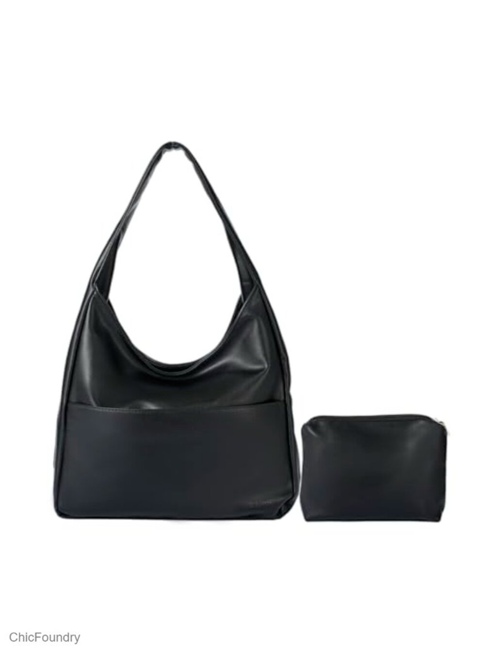 Faux Leather Hobo Tote Bag Women 2-Piece Set Travel Work Handbag Wide Strap